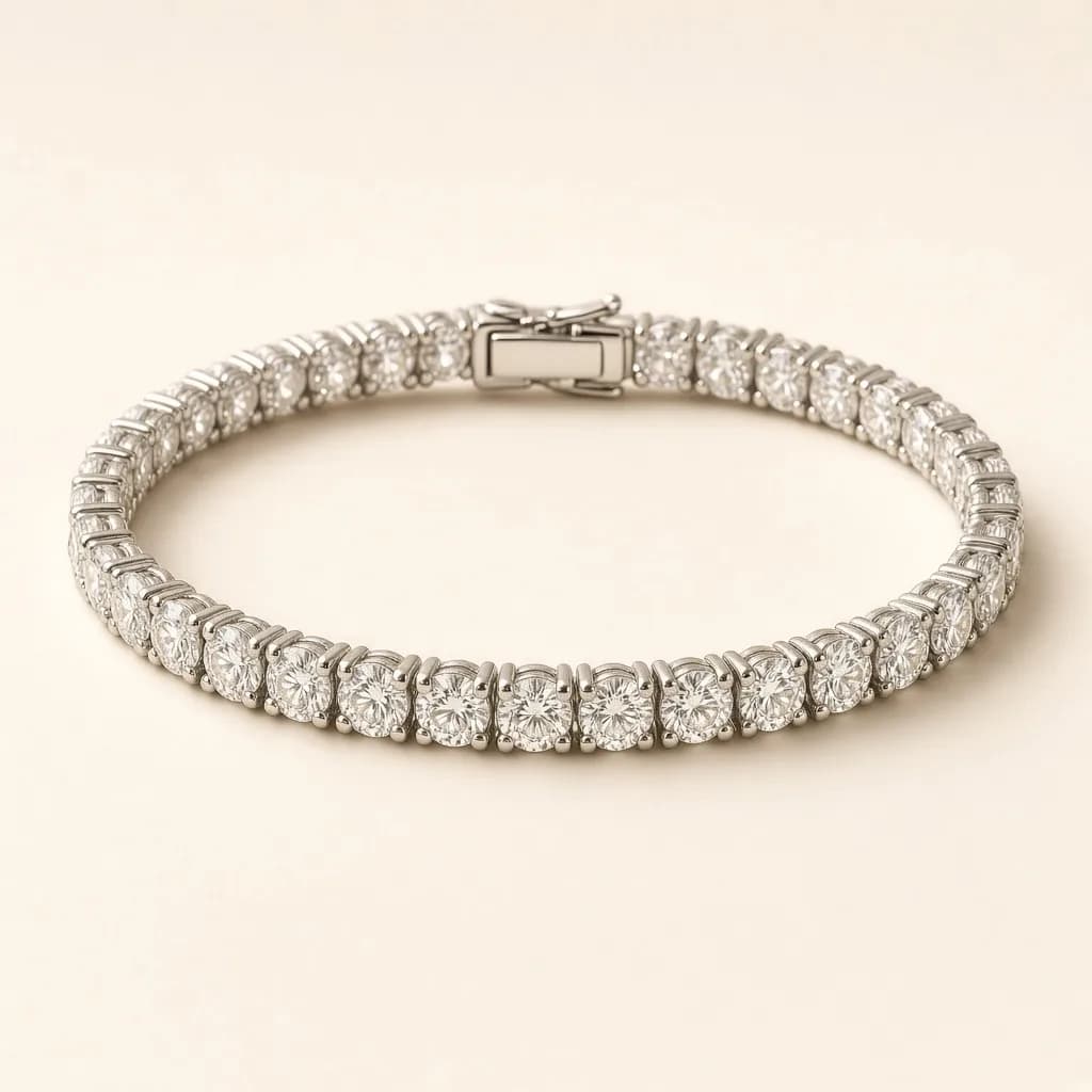 Moissanite tennis bracelet with a continuous line of round stones in stainless steel