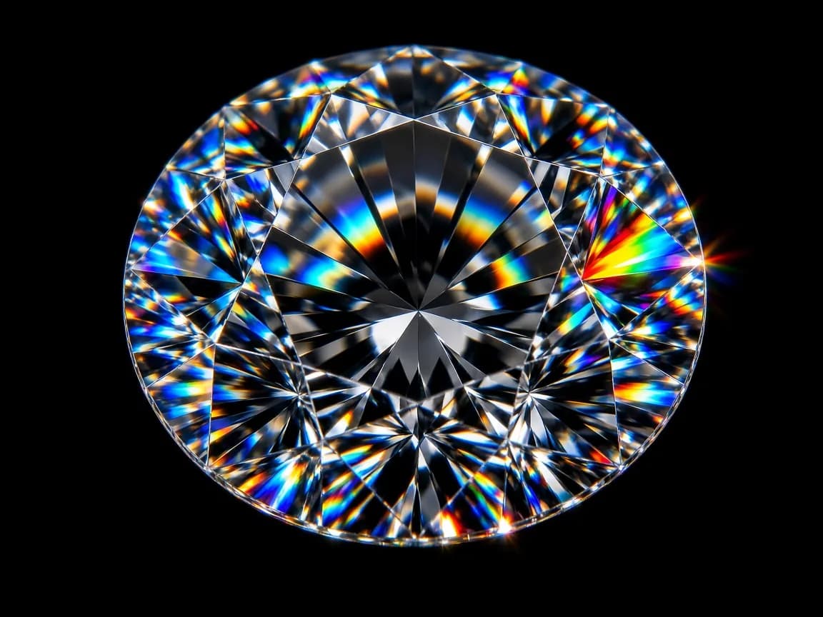 Macro view of moissanite’s rainbow fire